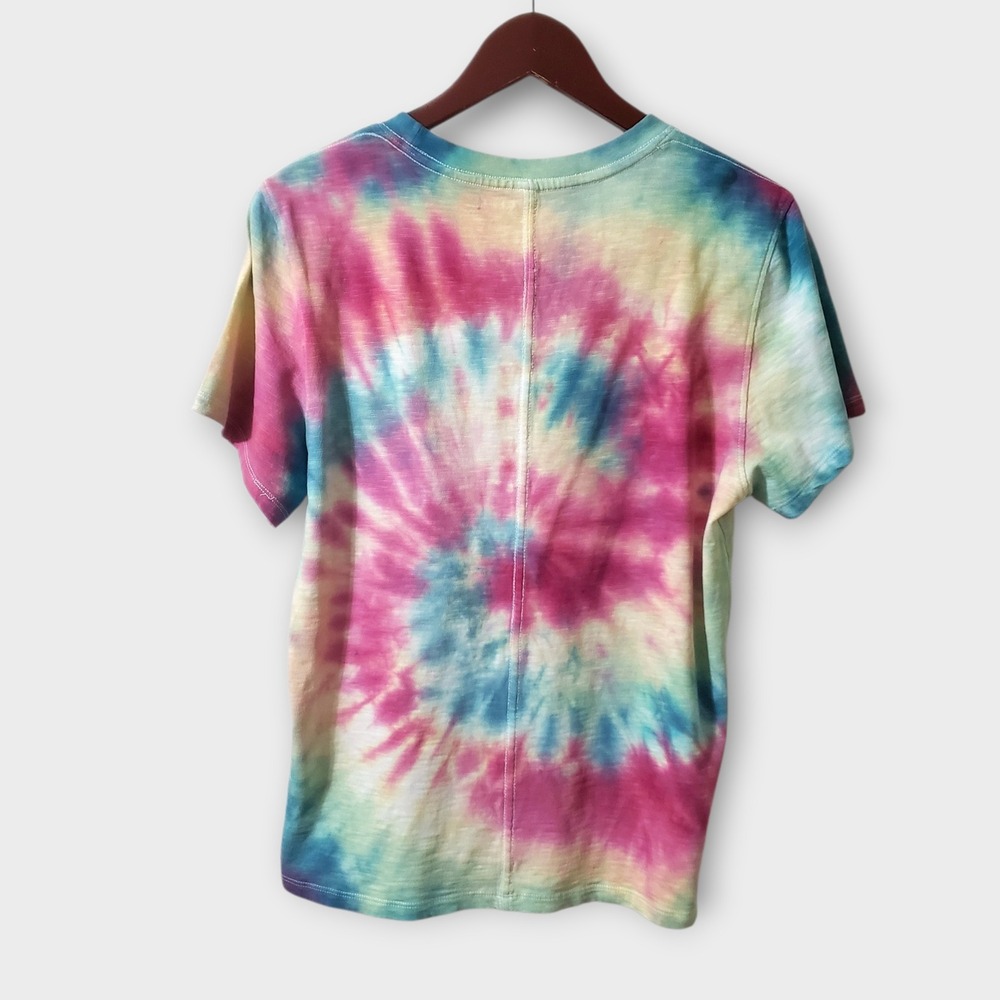 Quince Women Organic Cotton Slub Crewneck Tee Tie Dye Pink Blue Large - Picture 3 of 10